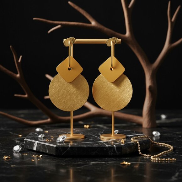 Geometric 18K Gold Plated Stainless Steel Earrings Polished and Matte Finish - Picture 12 of 14